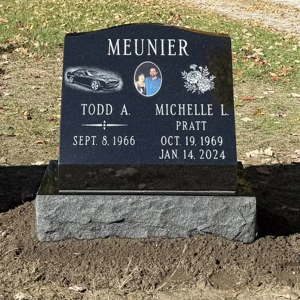 Black granite companion slant on base with etching