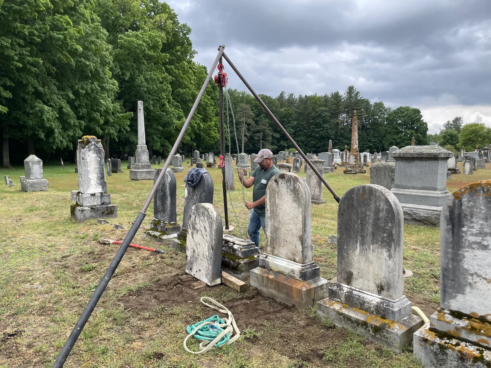 Cemetery restoration work in progress
